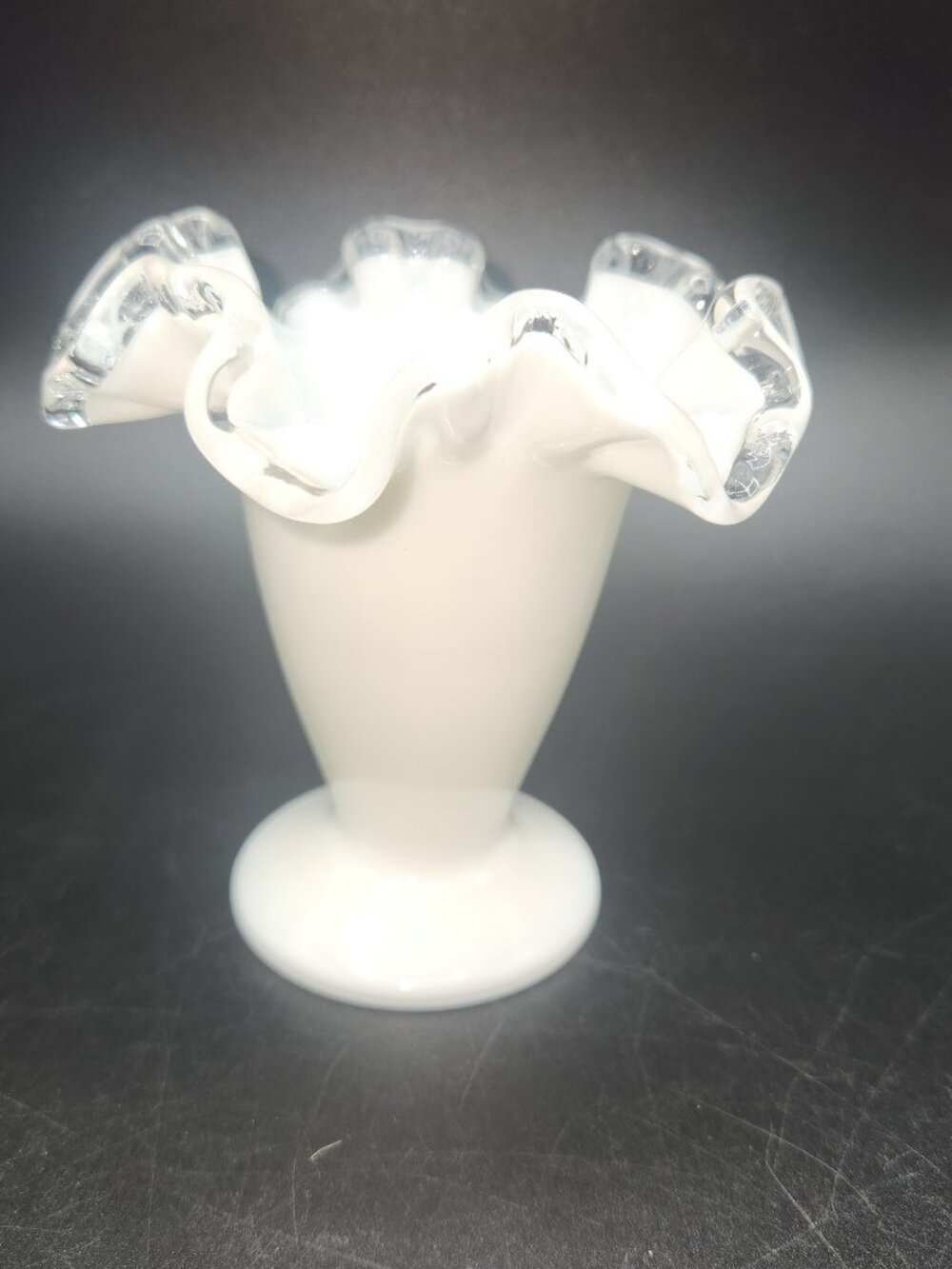 Vintage Fenton Silver Crest Vase Clear Double Crimped 4.25" Tall